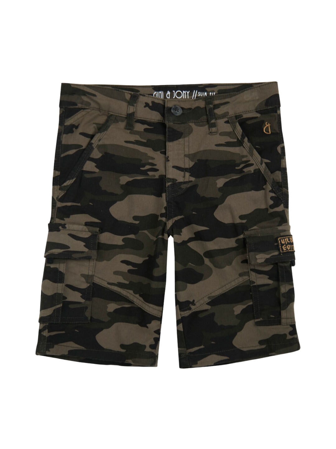 

Gini and Jony Boys Camouflage Printed Cotton Cargo Shorts, Green