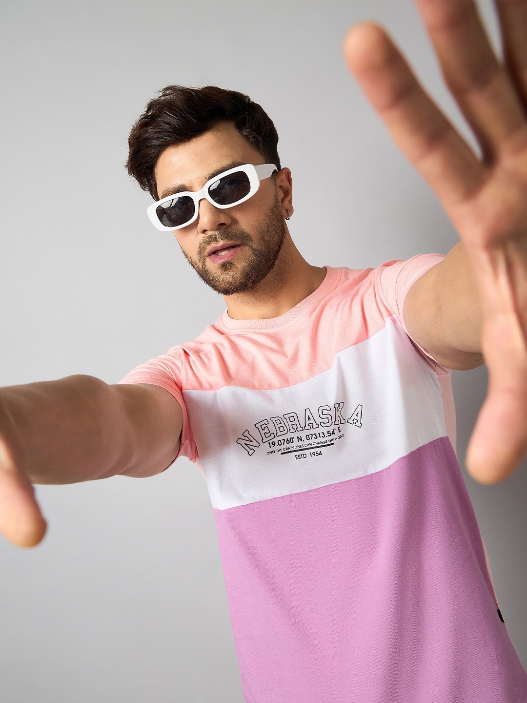

Club York Colourblocked Round Neck Short Sleeves Casual T-shirt, Peach