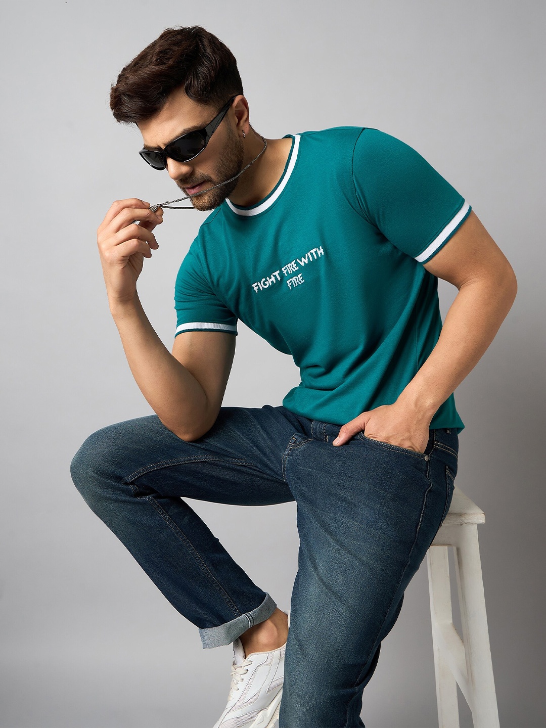 

Club York Typography Printed Round Neck Short Sleeves Casual T-shirt, Teal