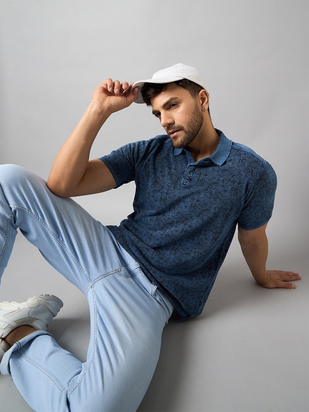 

Club York Floral Printed Polo Collar Short Sleeves Casual T-shirt, Blue