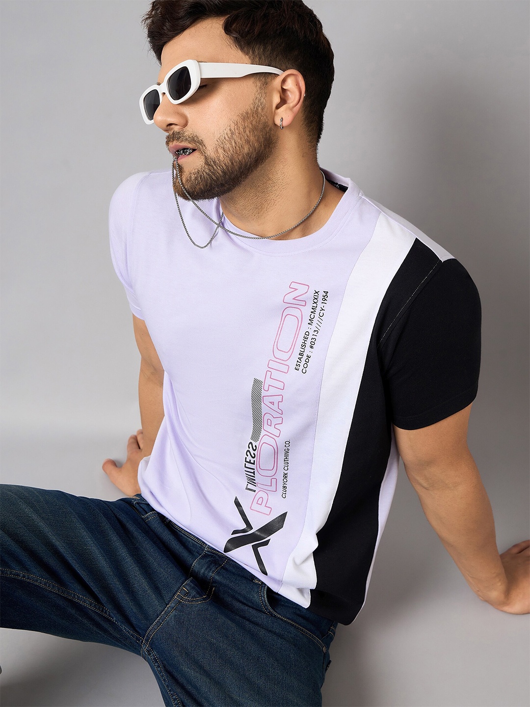 Club York Typography Printed Regular Fit Short Sleeves Cotton T-shirt, Purple