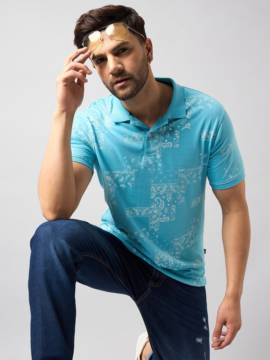 

Club York Printed Polo Collar Short Sleeves Cotton T-shirt, Blue