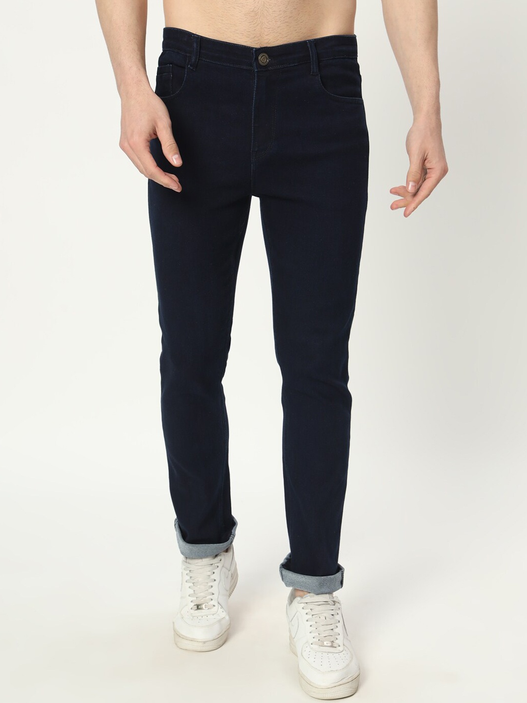 

AngelFab Men Jean Skinny Fit Clean Look Cotton Jeans, Navy blue