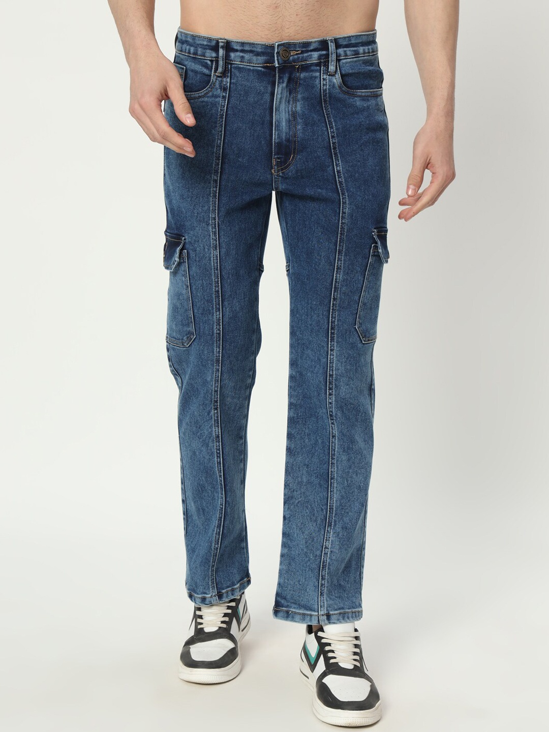 

AngelFab Men Jean Straight Fit Heavy Fade Clean look Cotton Jeans, Blue