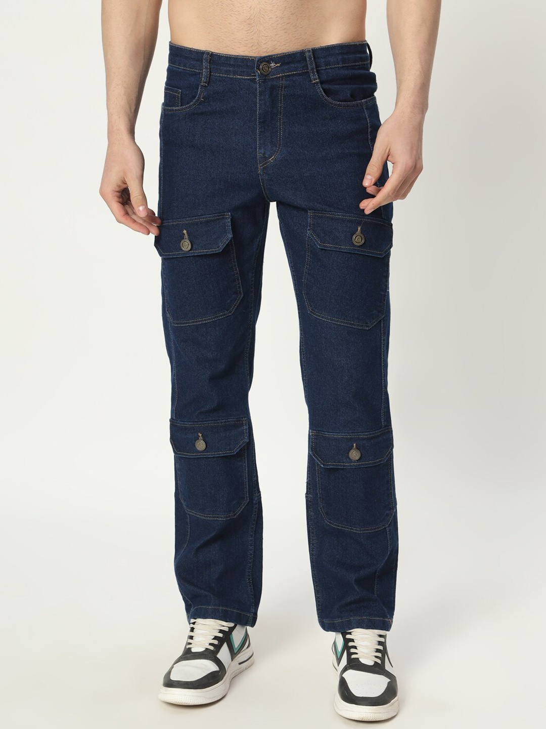 

AngelFab Men Jean Straight Fit Clean Look Cotton Jeans, Blue