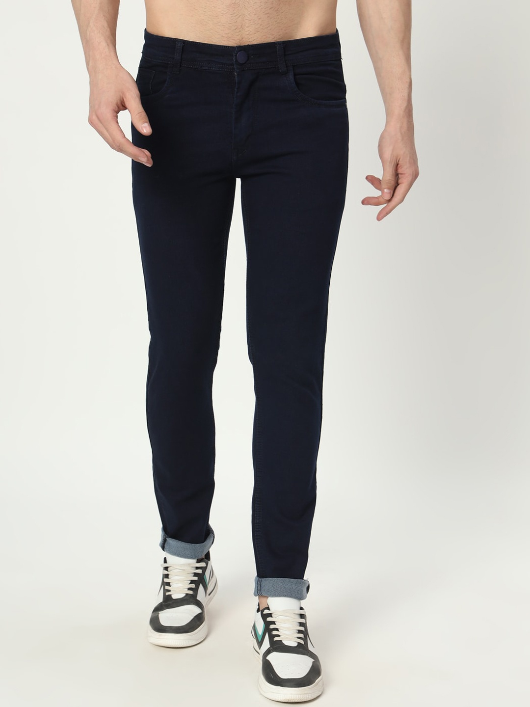 

AngelFab Men Jean Skinny Fit Clean Look Cotton Jeans, Navy blue