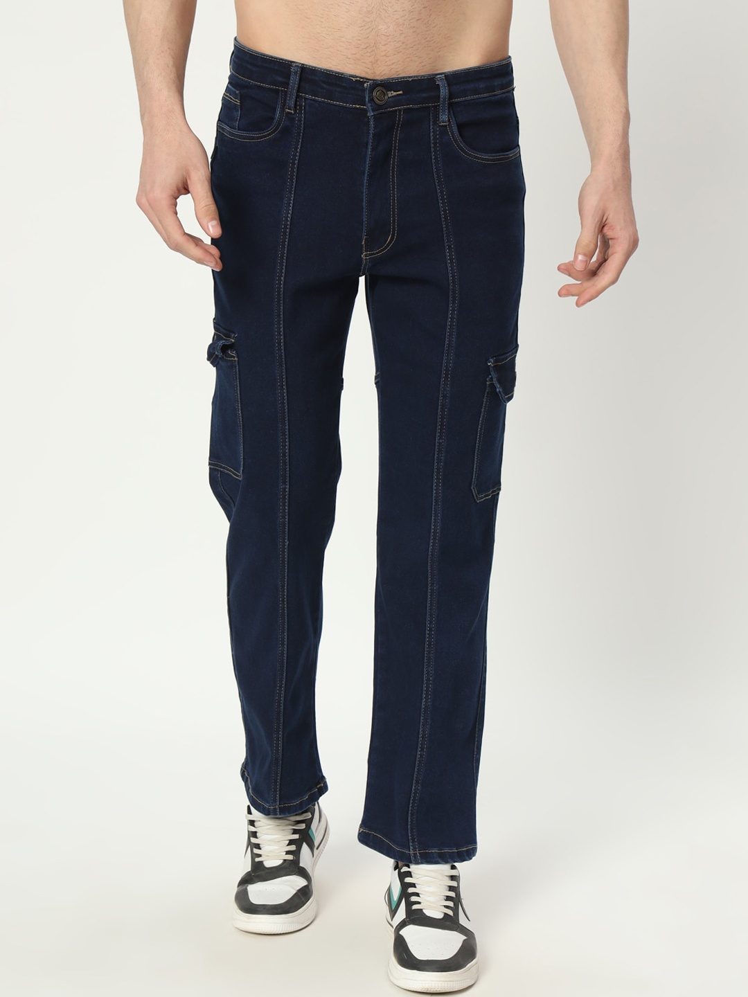 

AngelFab Men Jean Straight Fit Clean Look Cotton Jeans, Navy blue
