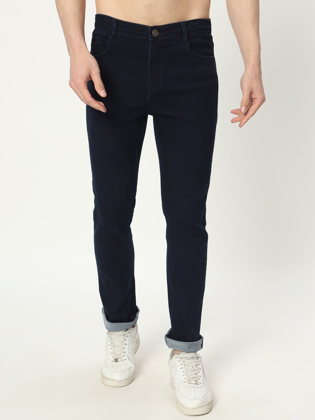 

AngelFab Men Jean Skinny Fit Clean Look Cotton Jeans, Navy blue