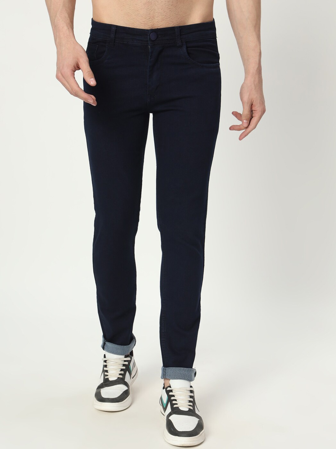 

AngelFab Men Jean Skinny Fit Mid Rise Clean Look Cotton Jeans, Navy blue