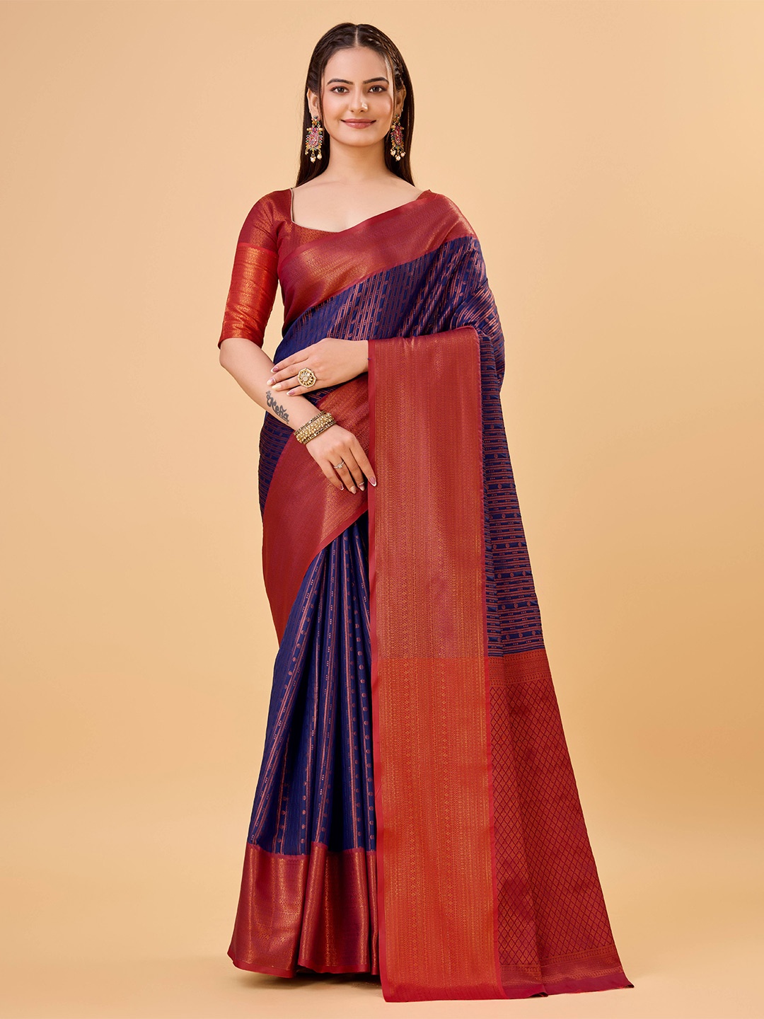 

bansari textiles Woven Design Banarasi Zari Saree, Purple