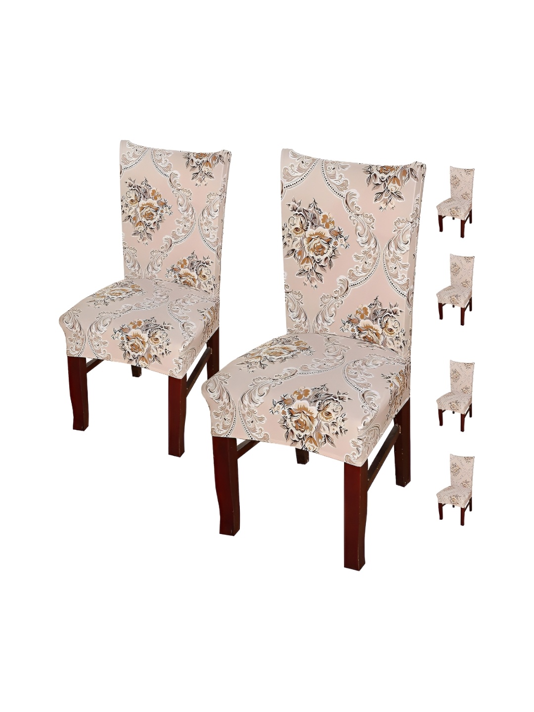 

HOUSE OF QUIRK Cream-Coloured 6-Pcs Printed Stretchable Chair Covers