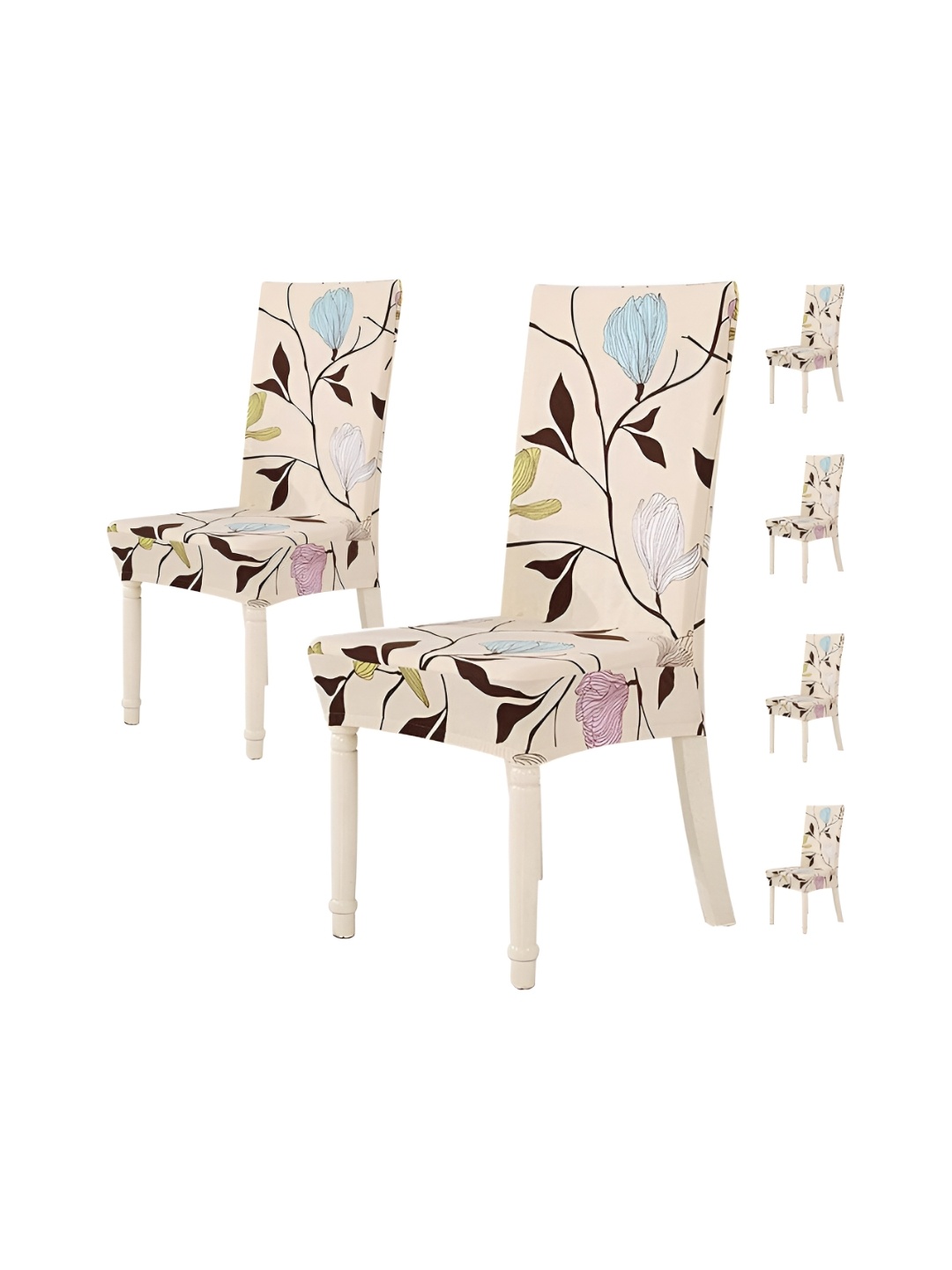 

HOUSE OF QUIRK 6 Pcs Cream Colored & Brown Printed Stretchable Chair Covers