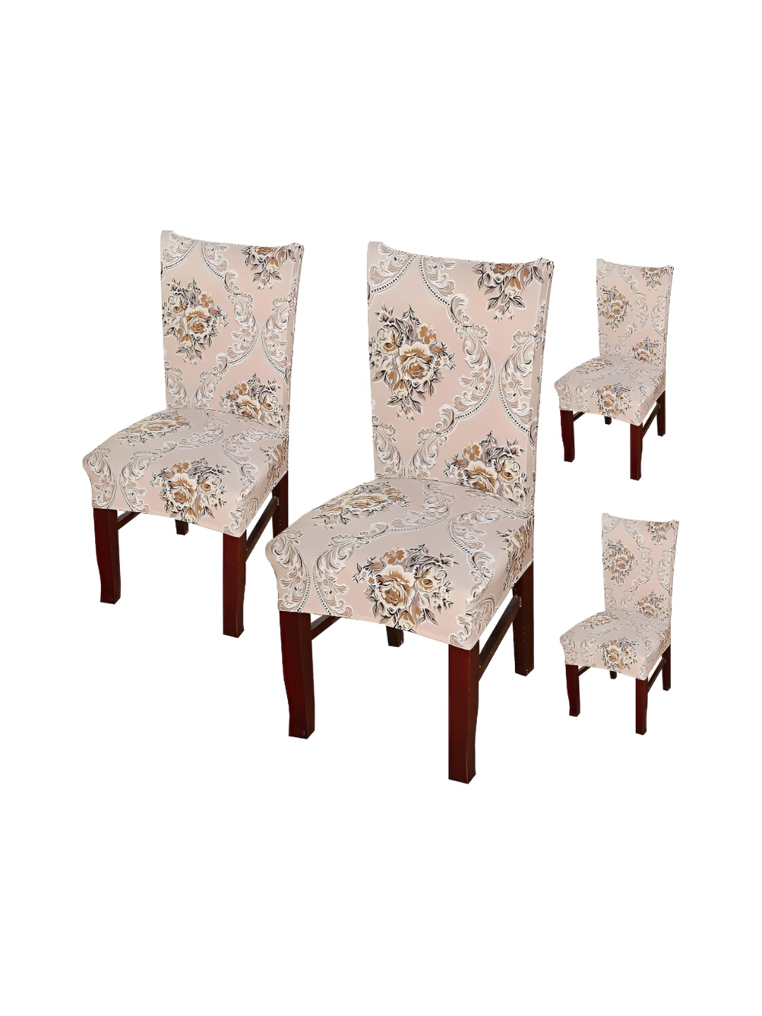 

HOUSE OF QUIRK Cream & Brown 4 Pieces Printed Stretchable Chair Covers