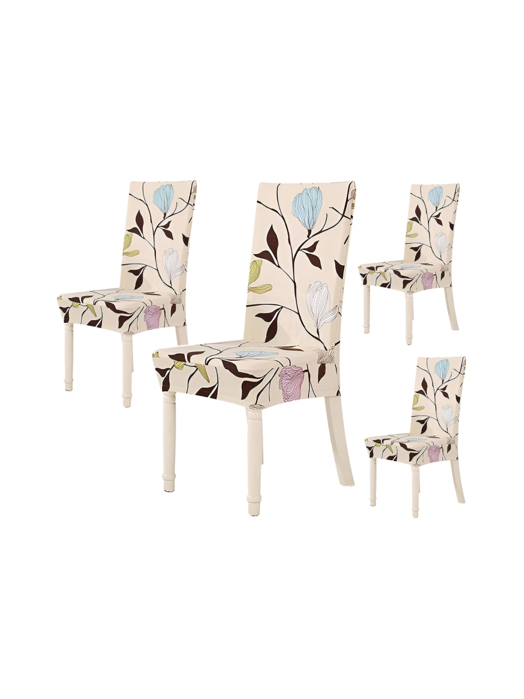 

HOUSE OF QUIRK 4 Pieces Cream Colored & Brown Printed Stretchable Chair Covers