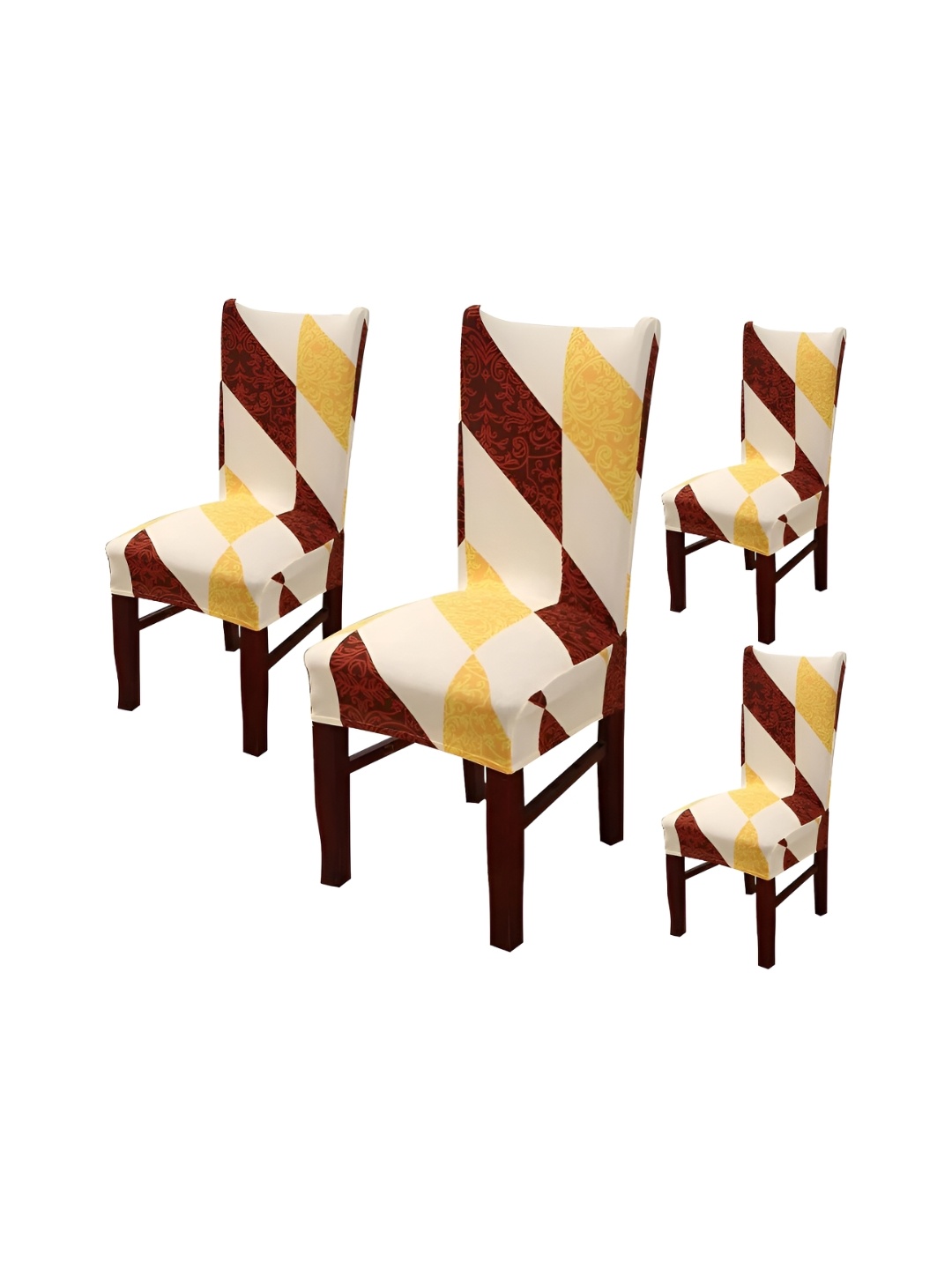 

HOUSE OF QUIRK Cream Colored & Brown 4 Pieces Printed Stretchable Chair Covers