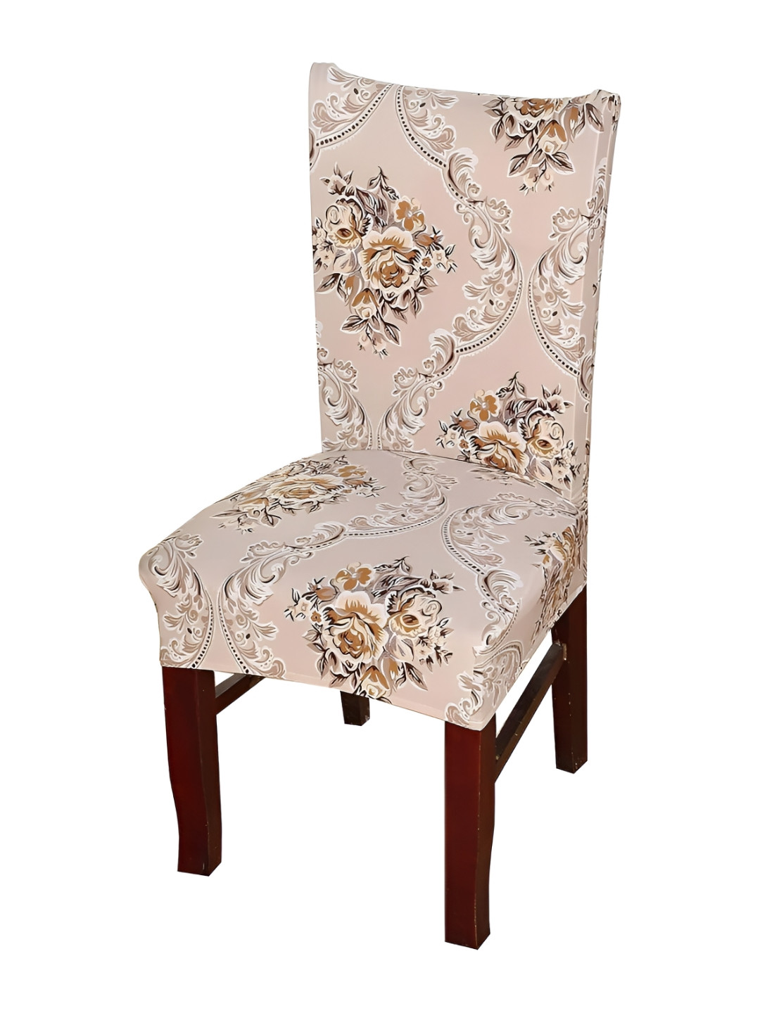 

HOUSE OF QUIRK Cream Colored & Brown Printed Stretchable Chair Cover