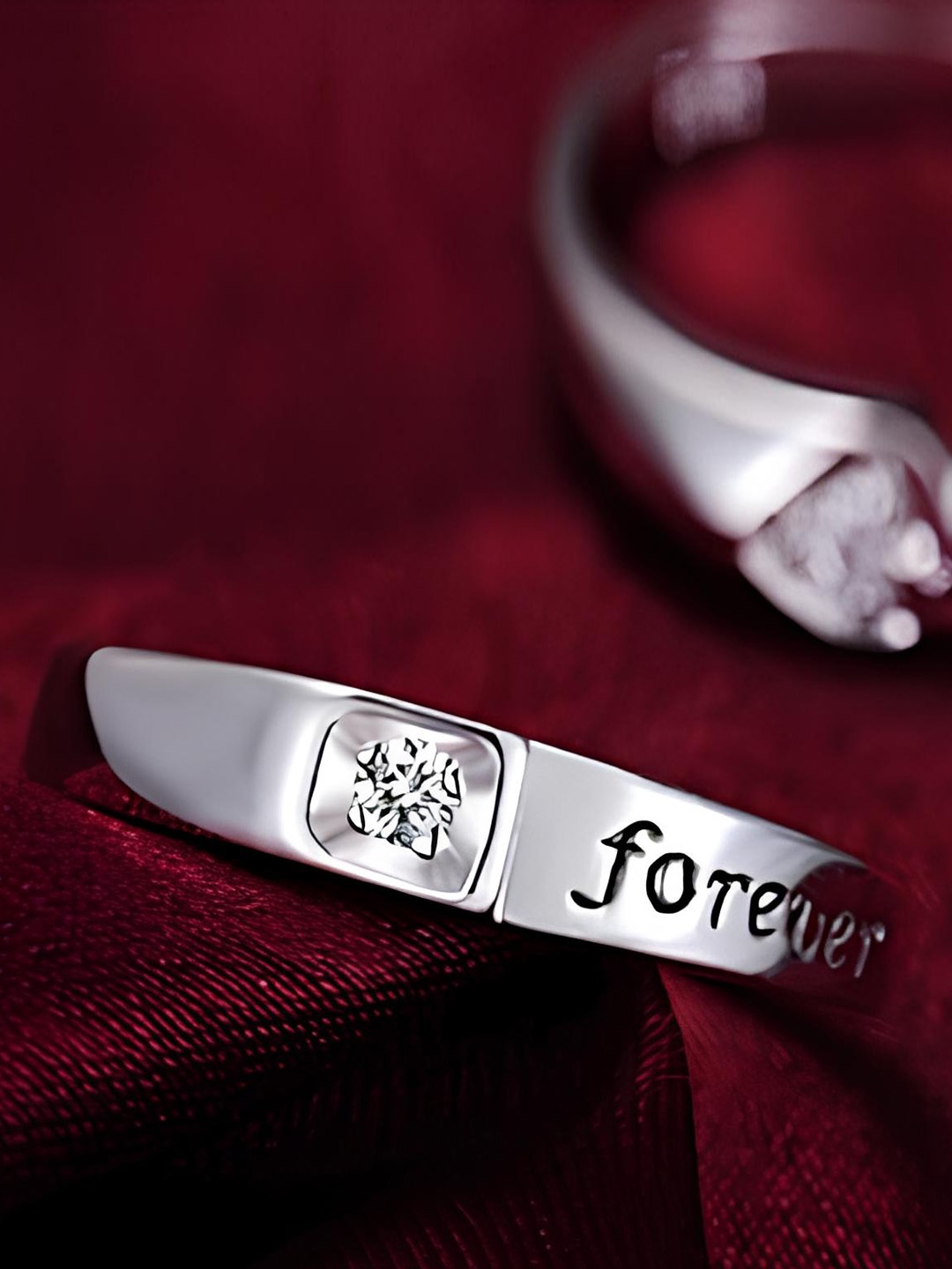 

KARISHMA KREATIONS Silver-Plated CZ-Studded Adjustable Couple Finger Rings