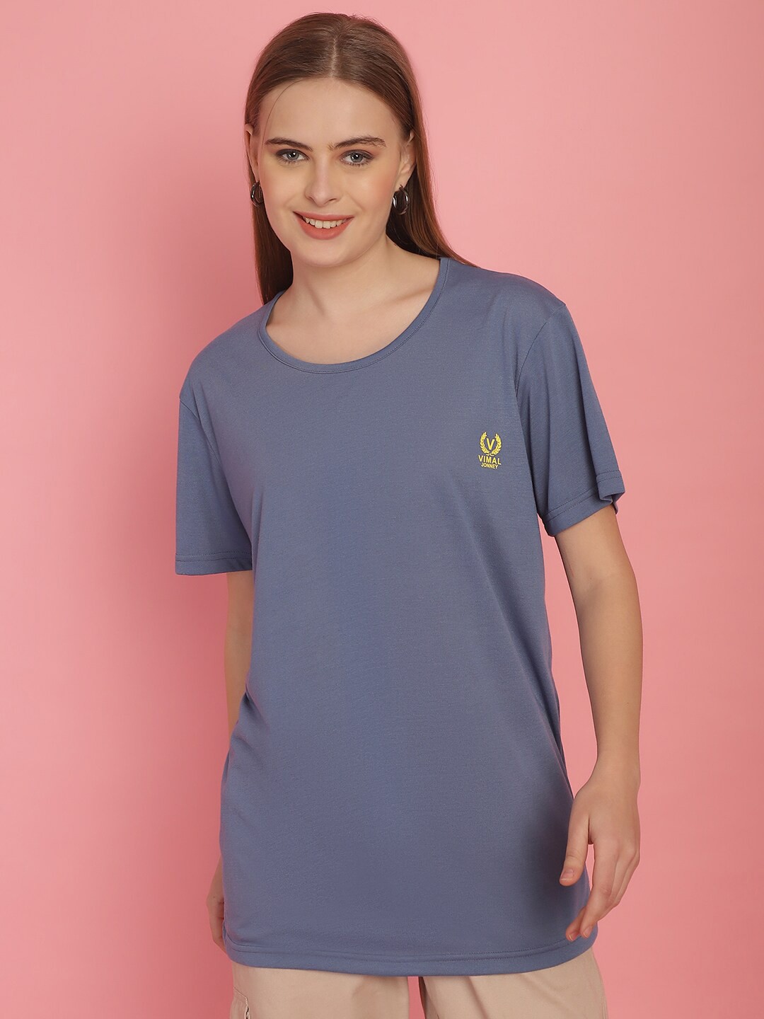 

MACK JONNEY Women Solid Cotton T-shirt, Grey