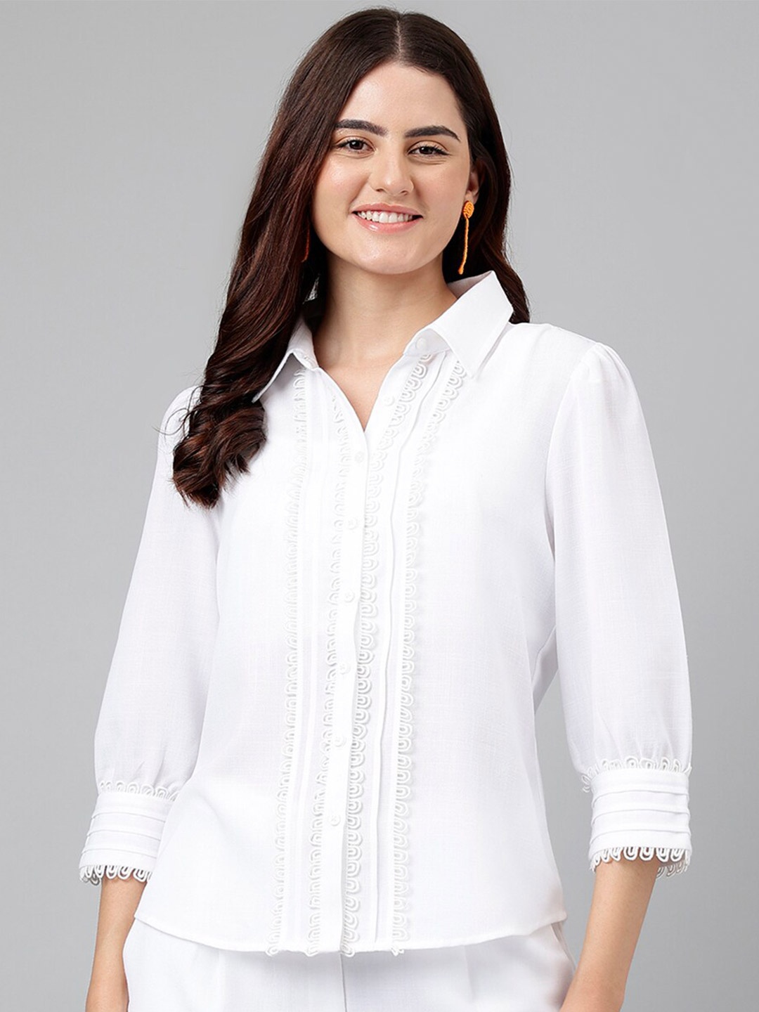 

Latin Quarters Shirt Collar Shirt Style Top, White