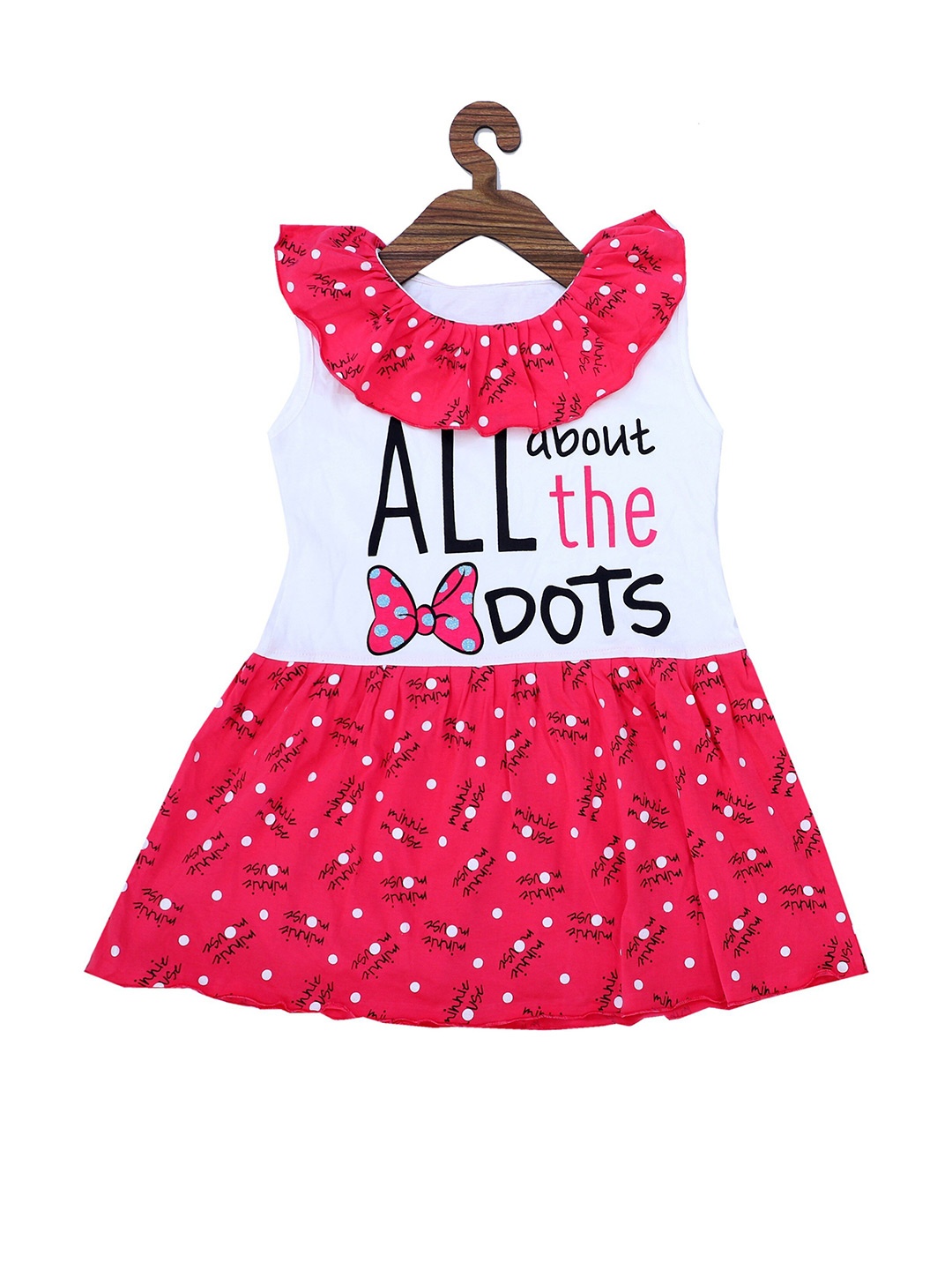 

BAESD Round Neck Typography Print A-Line Cotton Dress, Red