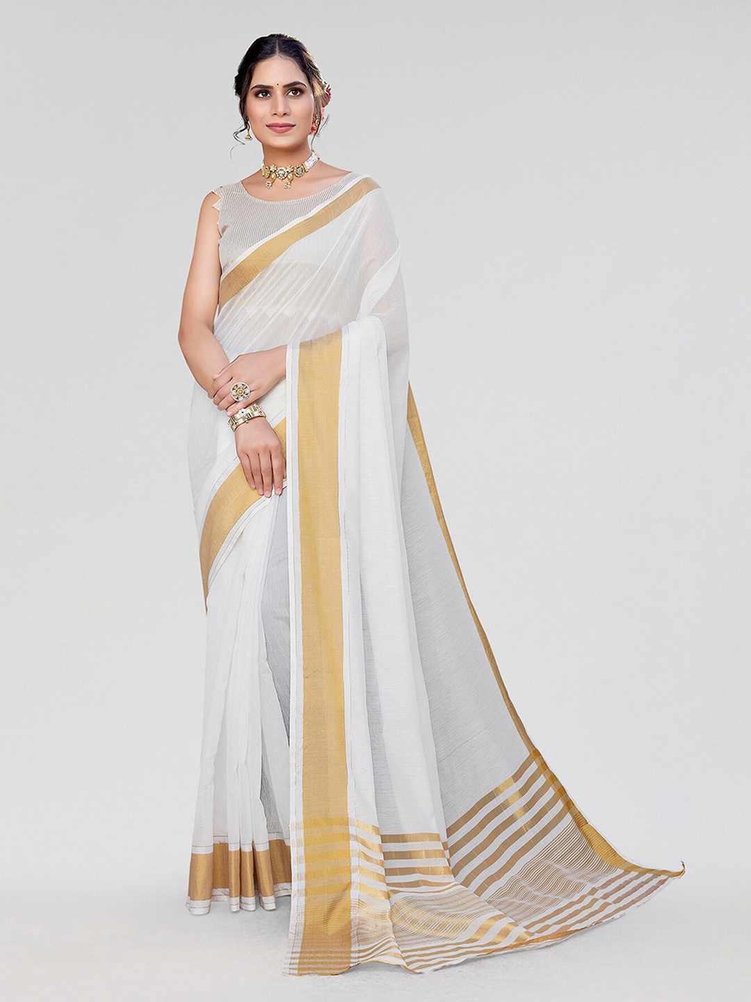 

Yashika Zari Kanjeevaram Saree, White