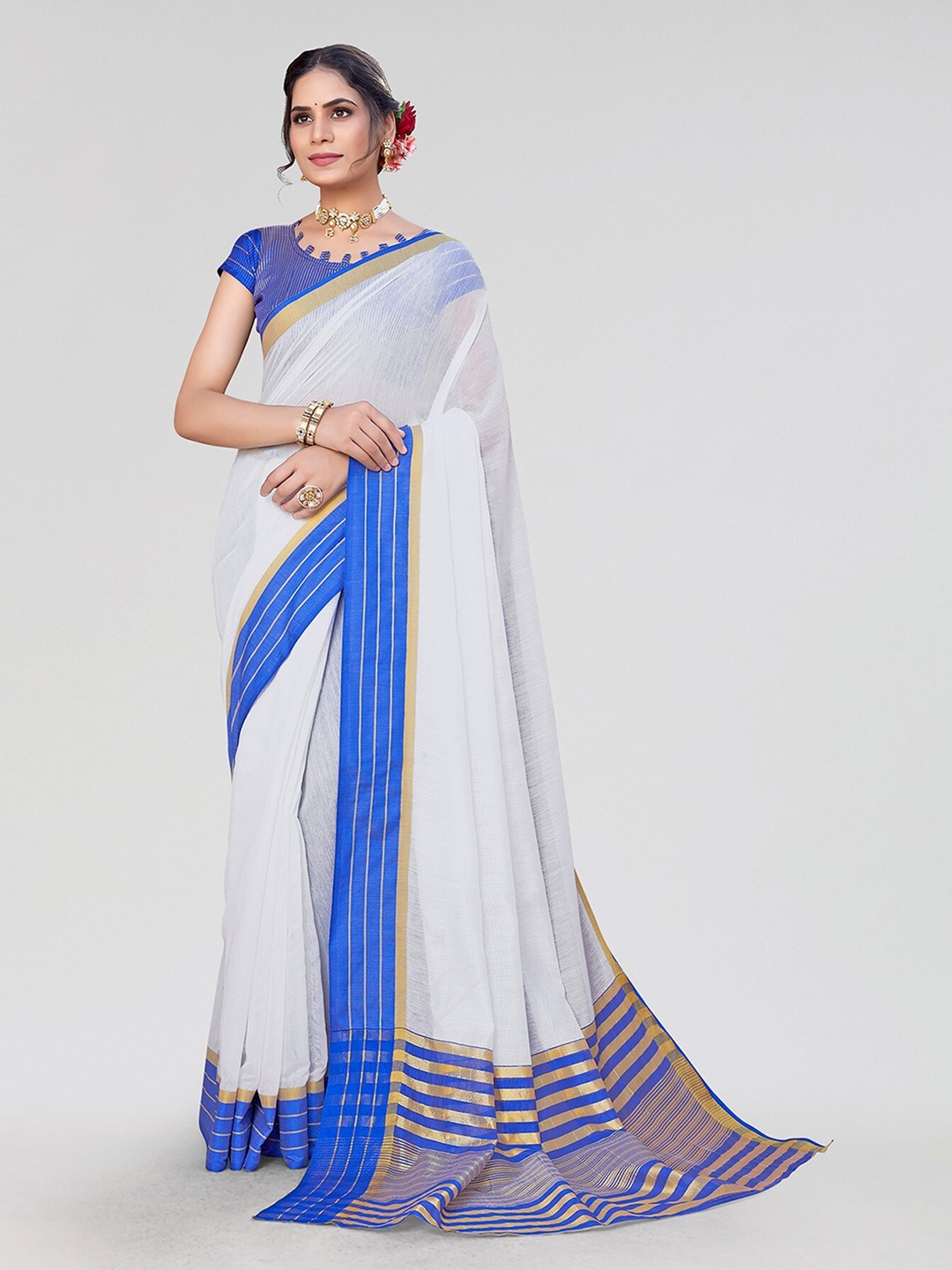 

Yashika Zari Silk Cotton Kanjeevaram Saree, Blue