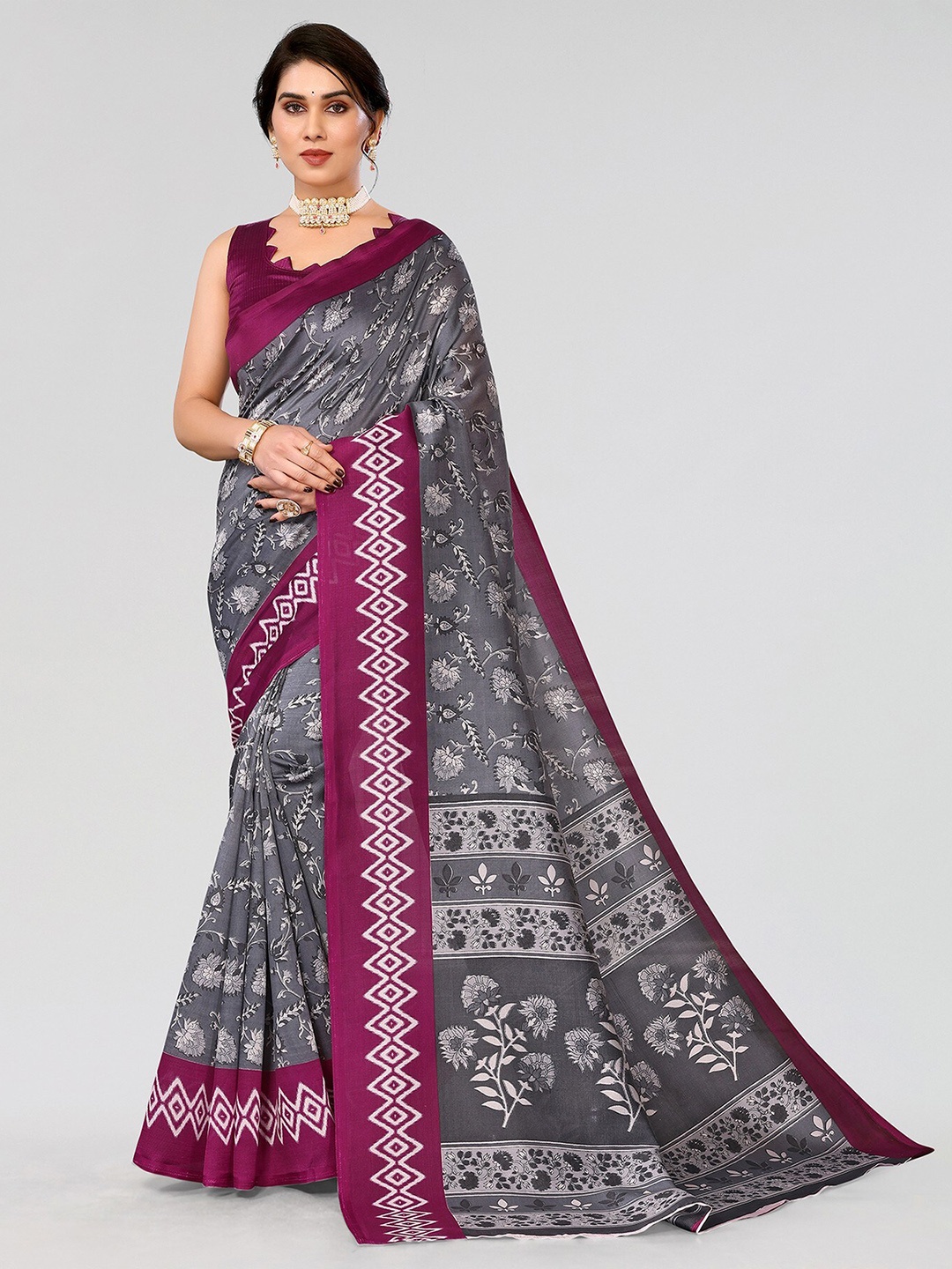 

Yashika Ethnic Motifs Printed Mysore Silk Saree, Purple