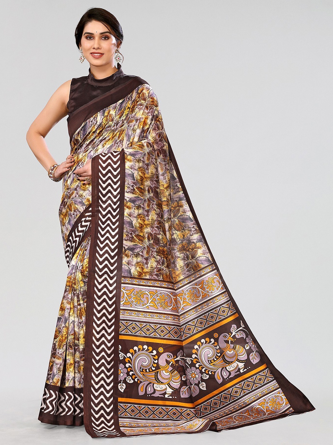 

Yashika Floral Printed Saree, Brown