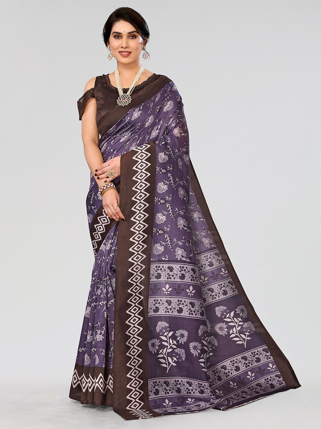 

Yashika Ethnic Motifs Art Silk Mysore Silk Saree, Brown