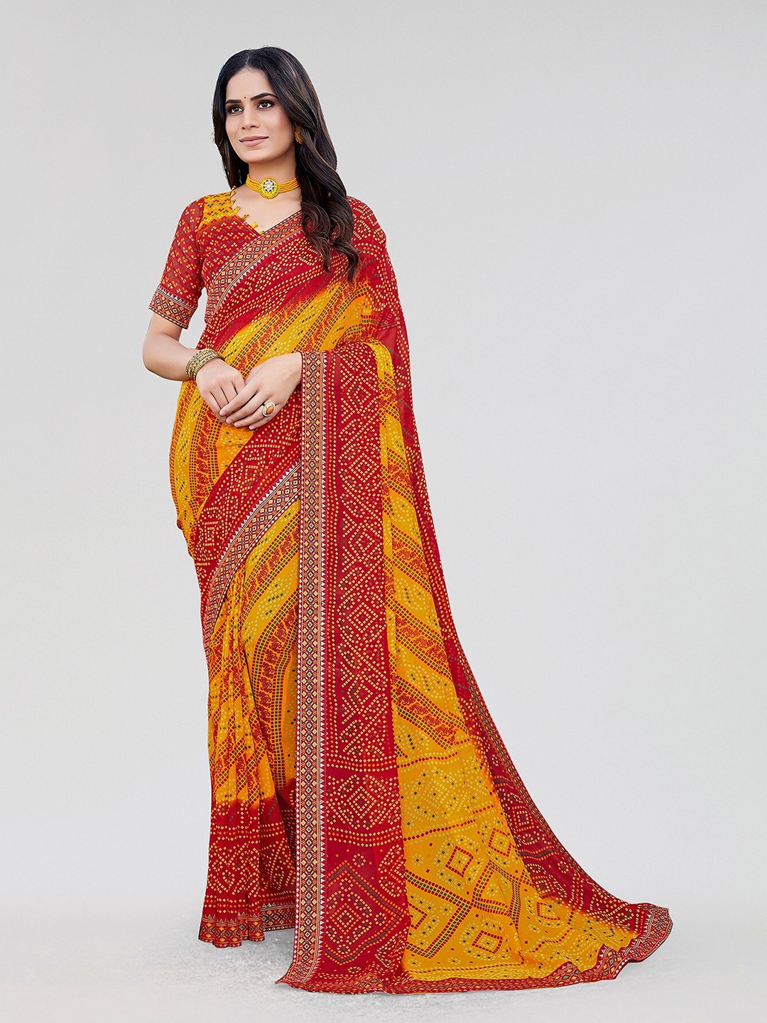 

Yashika Bandhani Poly Georgette Bandhani Saree, Yellow