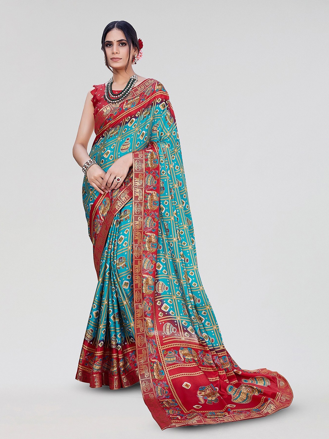 

Yashika Bandhani Printed Patola Saree, Red