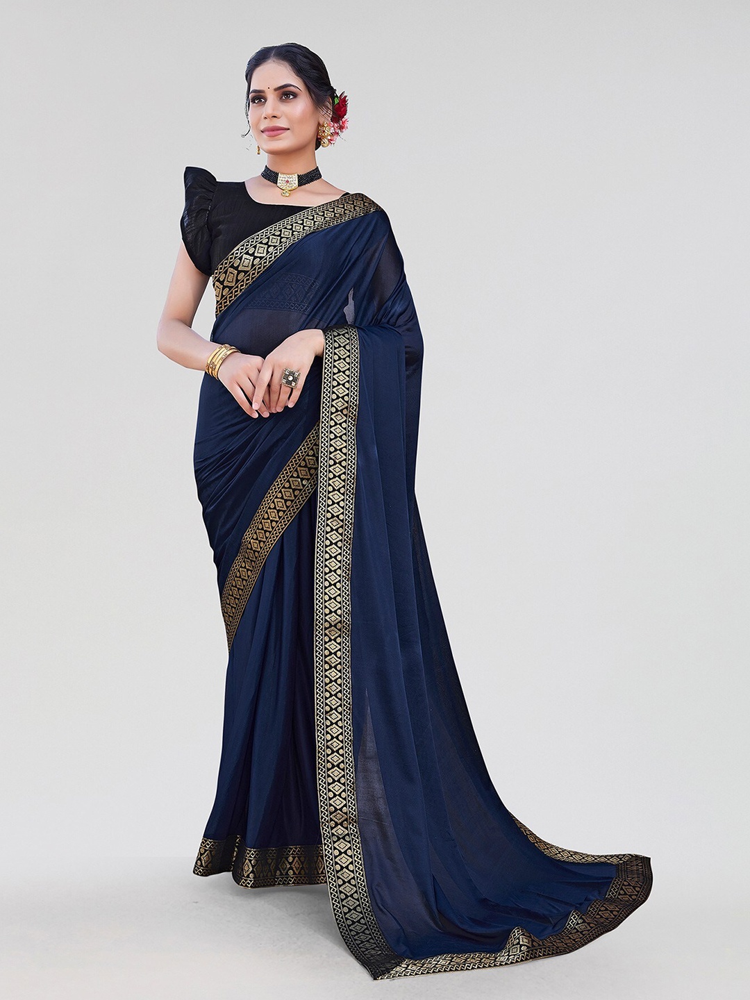 

Yashika Zari Woven Design Saree, Navy blue