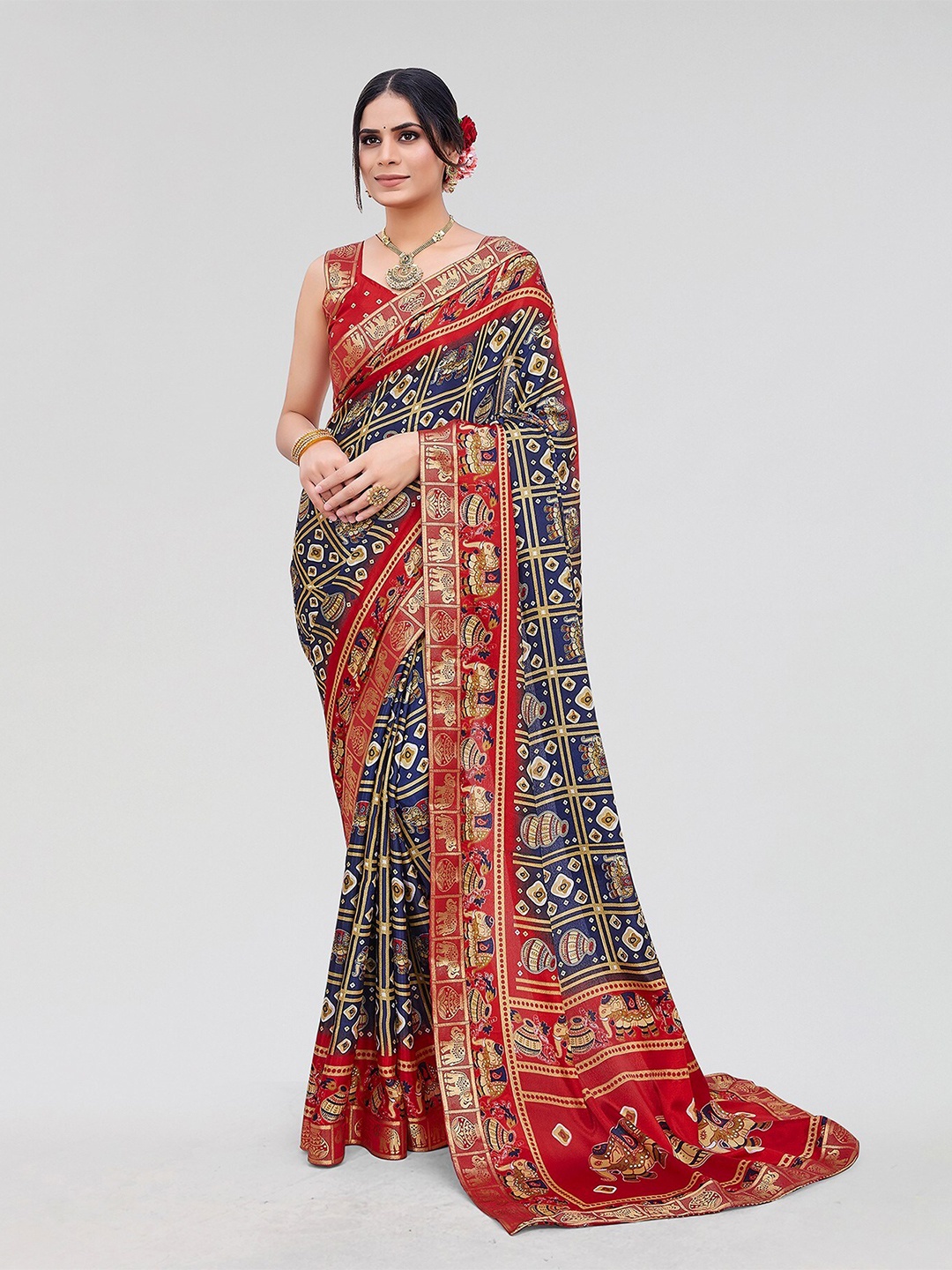 

Yashika Bandhani Printed Patola Saree, Red