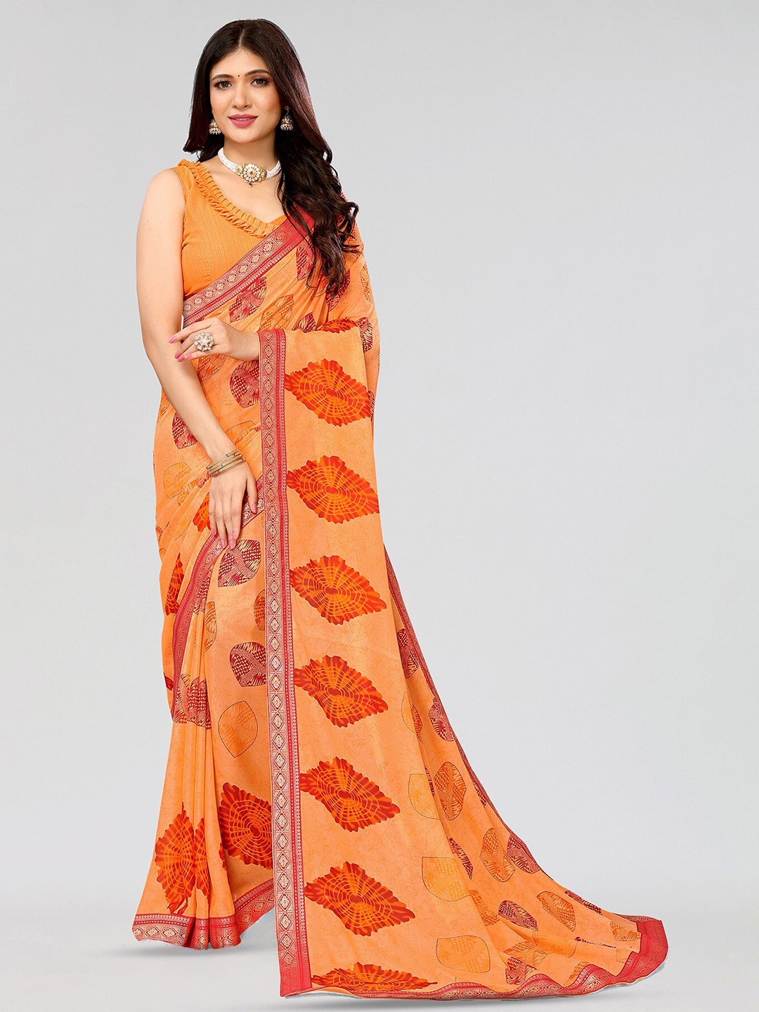 

Yashika Ethnic Motifs Printed Leheriya Saree, Orange