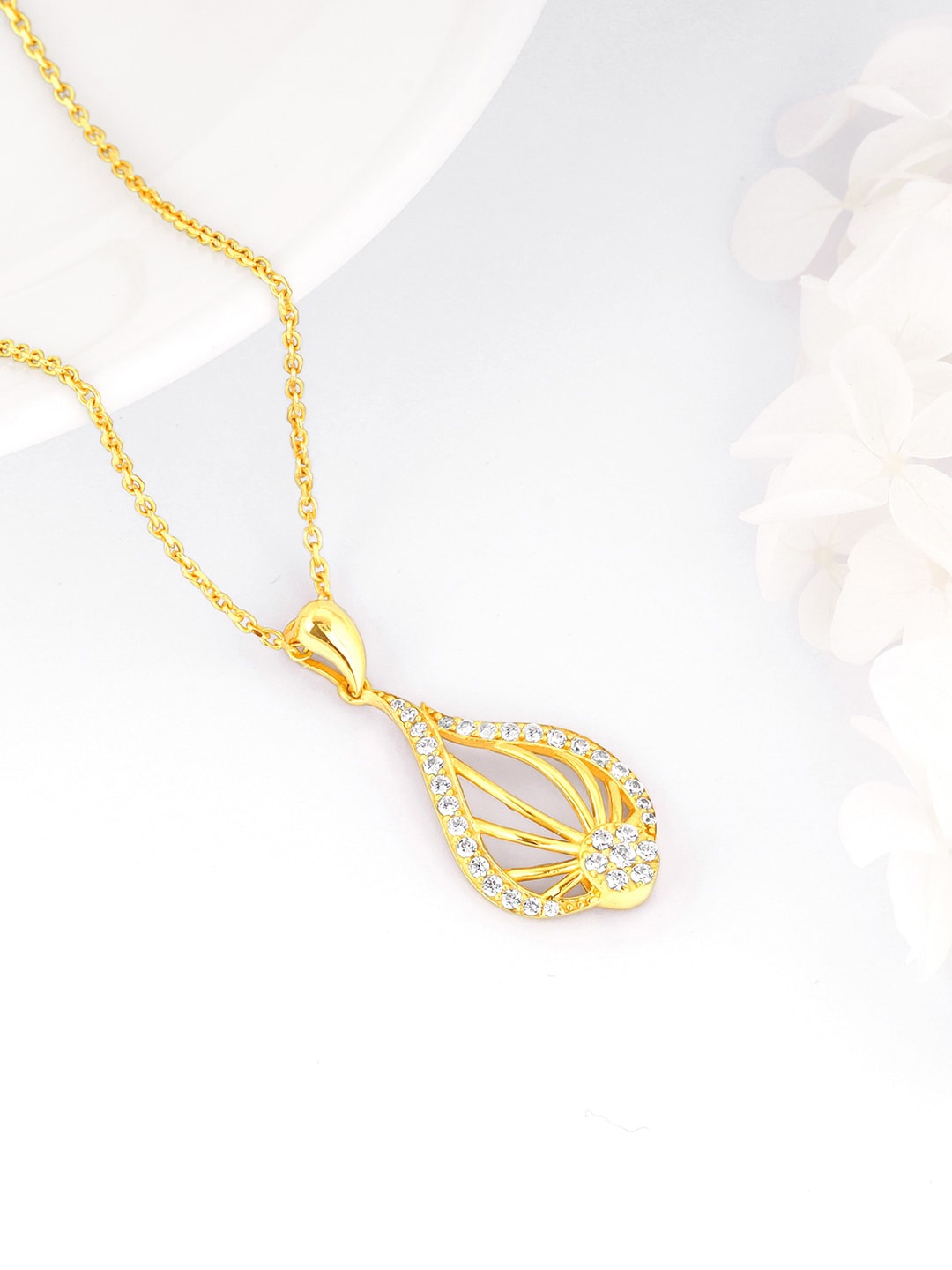 

GIVA 925 Sterling Silver Gold Plated Stone Studded Contemporary Pendant with Chain