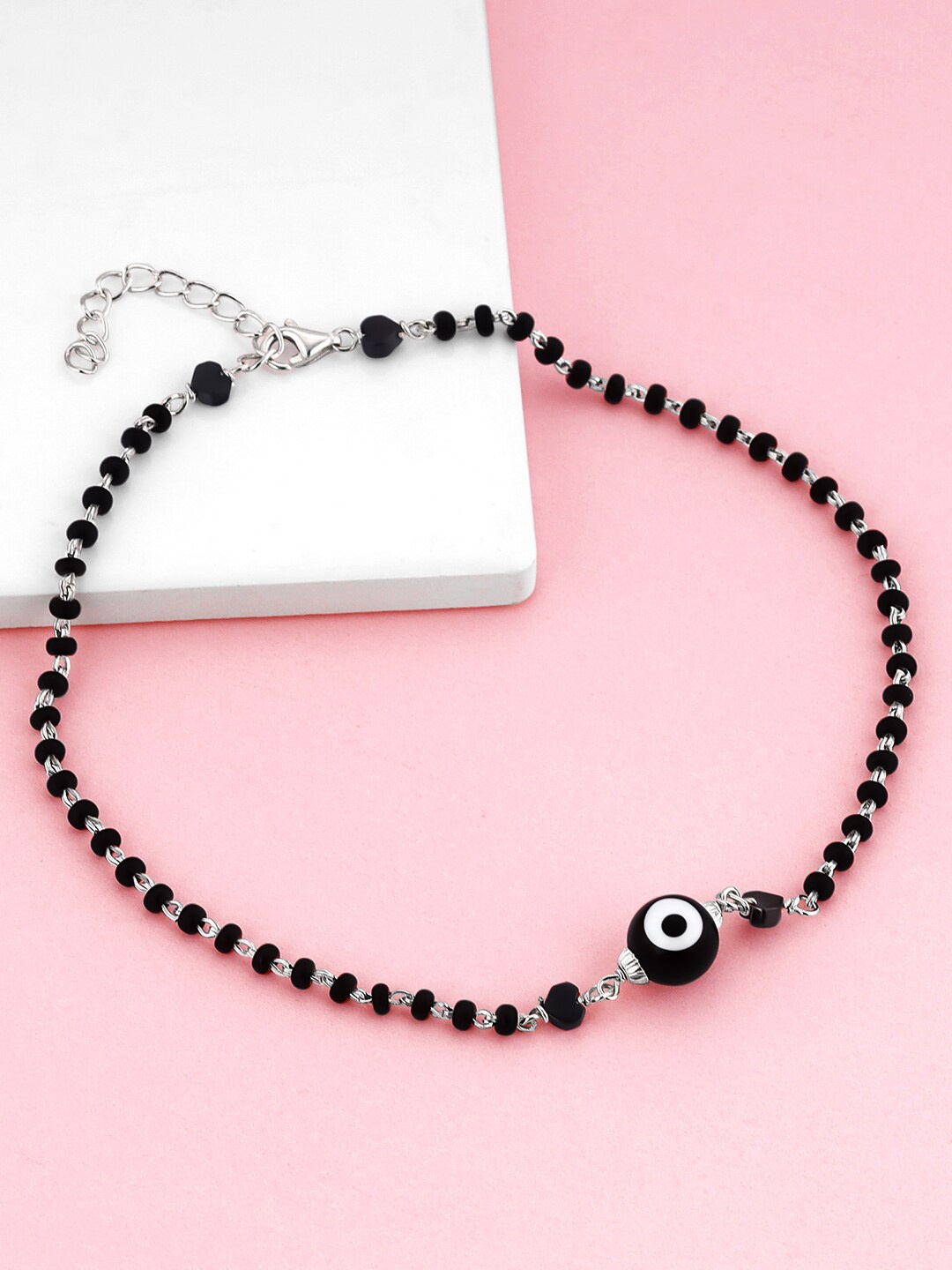 

GIVA 925 Sterling Silver Rhodium-Plated Beaded Evil Eye Anklets