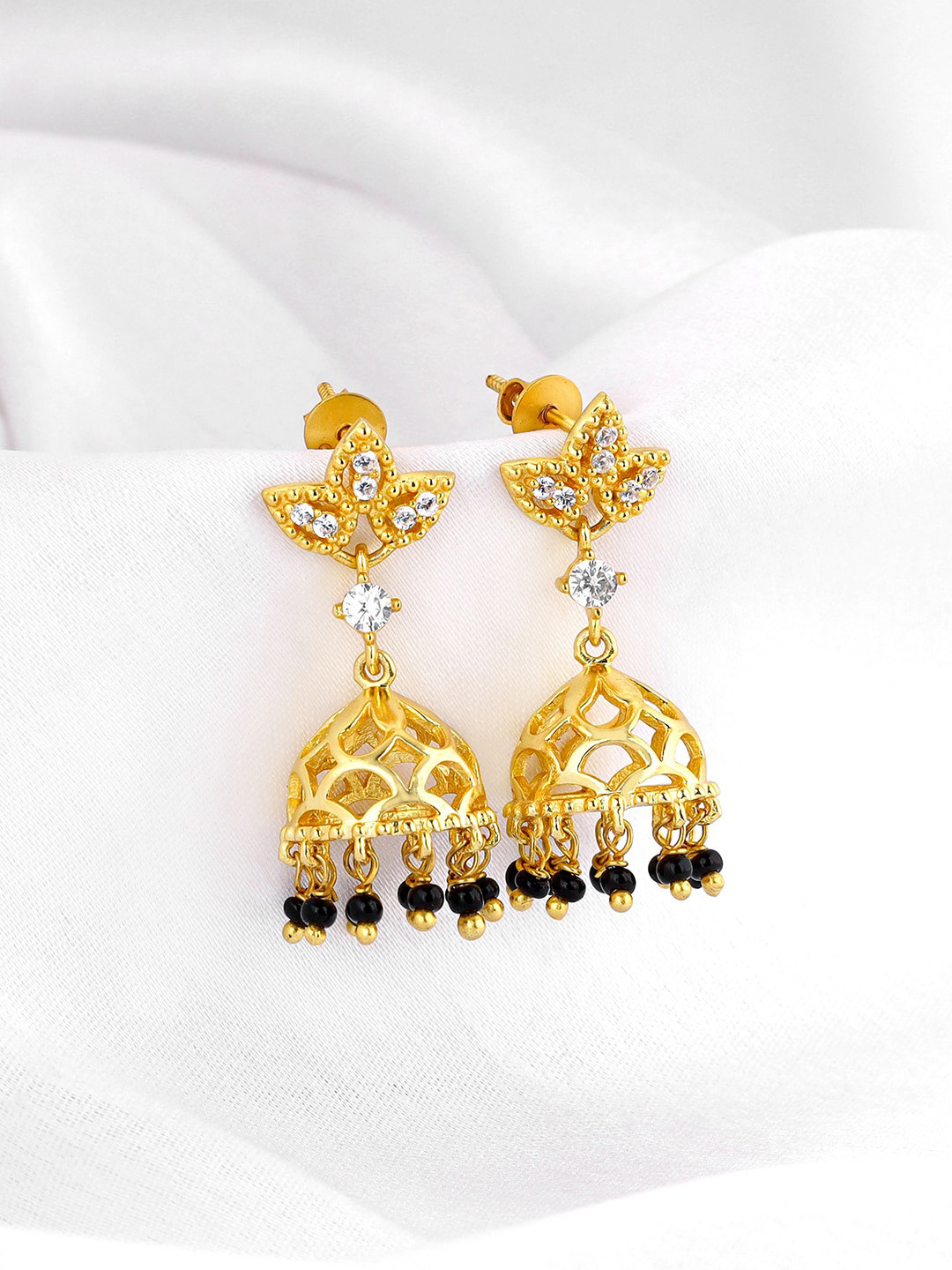 

GIVA 925 Sterling Silver Gold-Plated Stones Studded Dome Shaped Jhumkas
