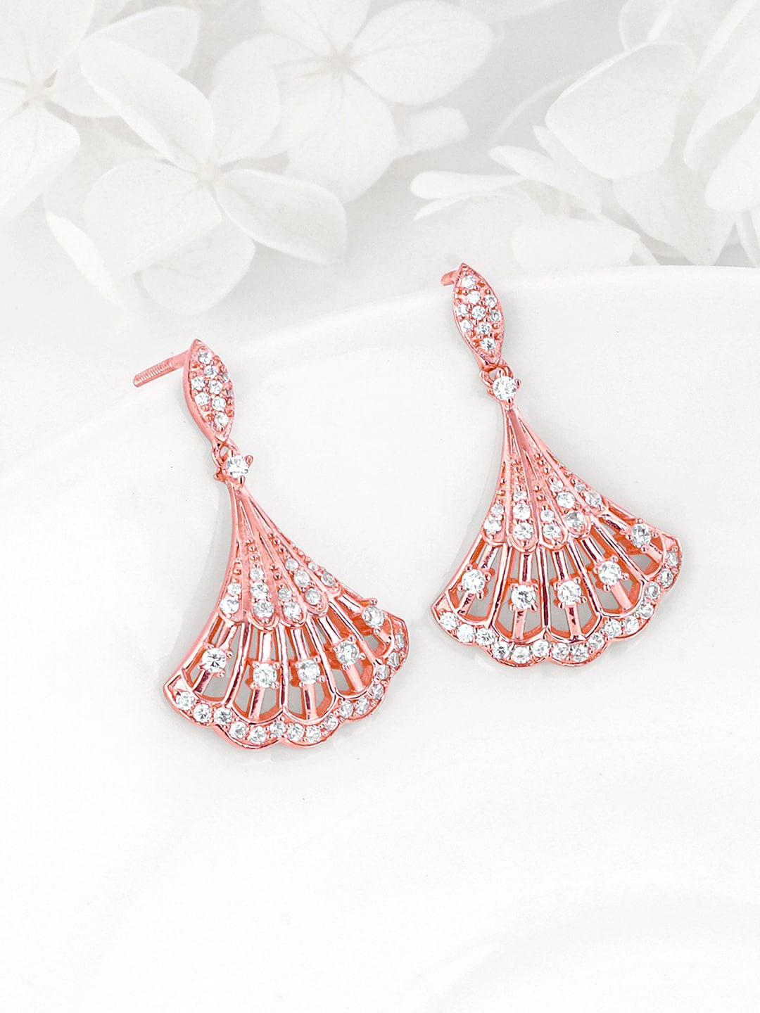 

GIVA 925 Sterling Silver Rose Gold-Plated Zircon Studded Contemporary Drop Earrings