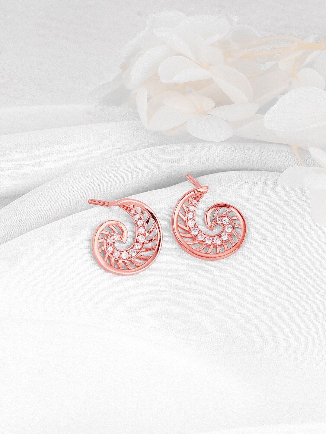 

GIVA 925 Sterling Silver Rose Gold-Plated Zircon Studded Contemporary Studs Earrings