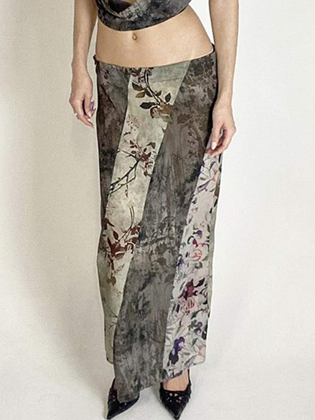 

LULU & SKY Printed Low Waist Maxi Skirts, Grey
