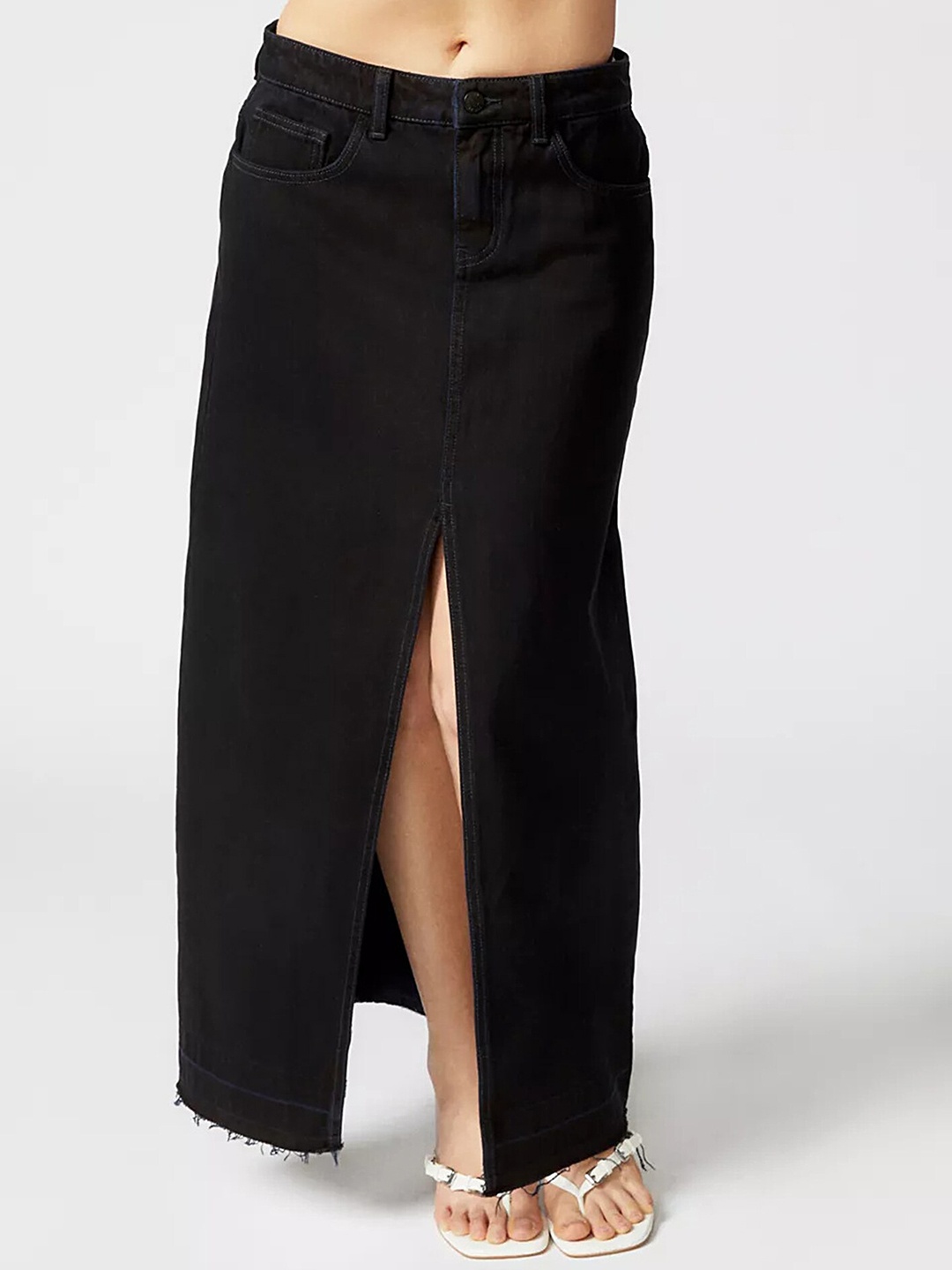 

LULU & SKY Straight Denim Maxi Skirt, Black