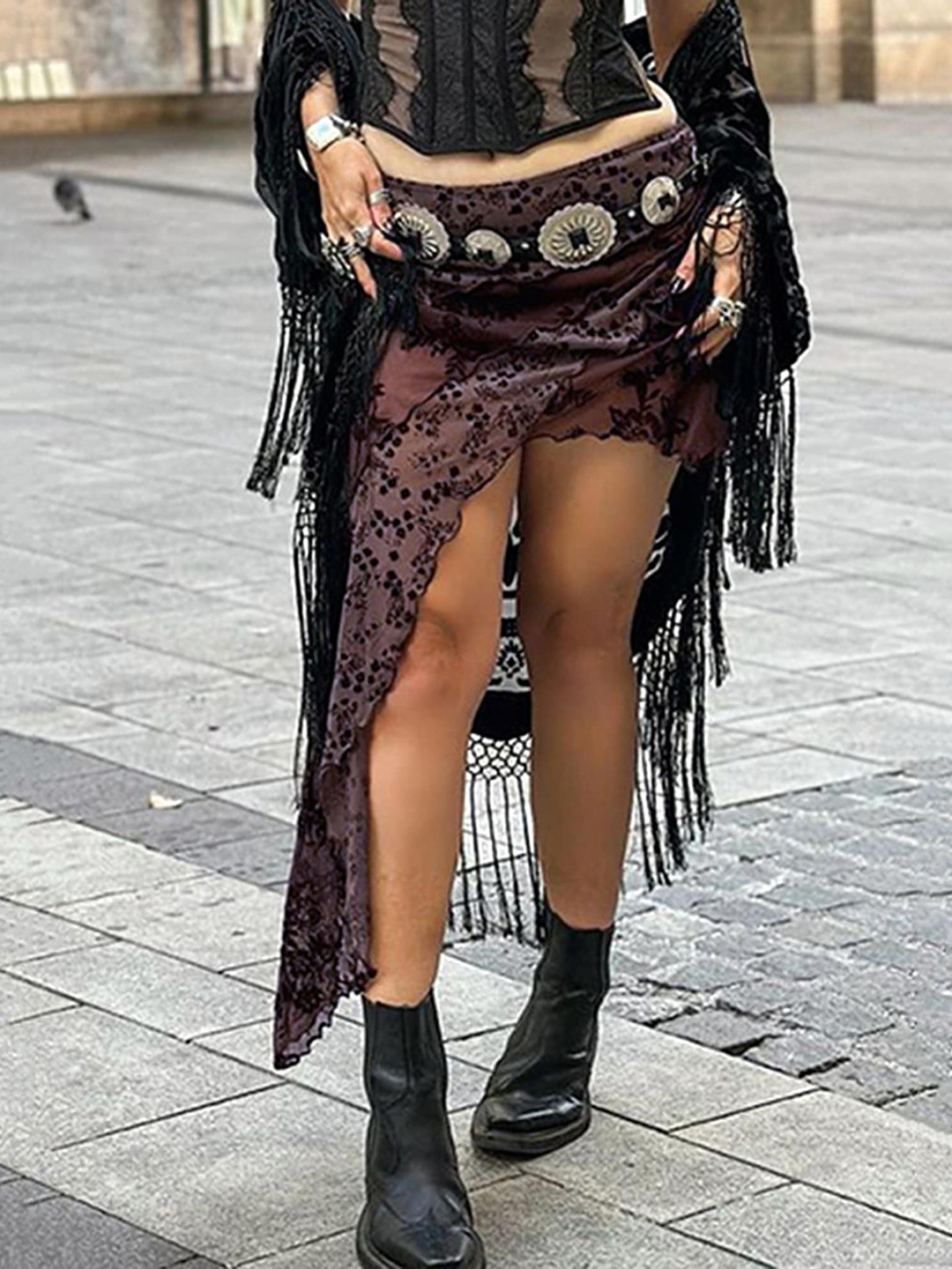 

LULU & SKY Printed Irregular Skirt, Brown