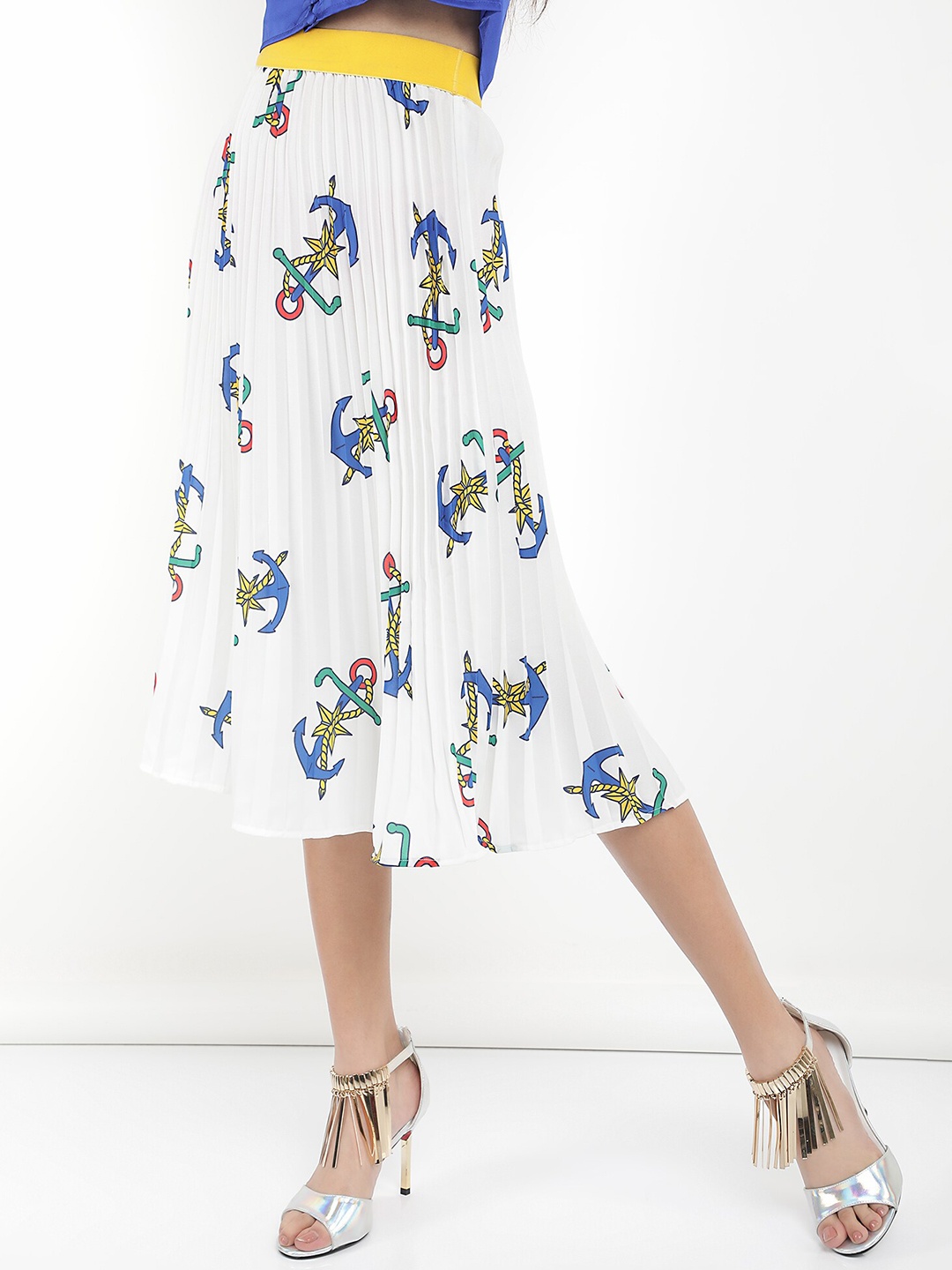 

LULU & SKY Conversational Printed Flared Midi Skirts, White