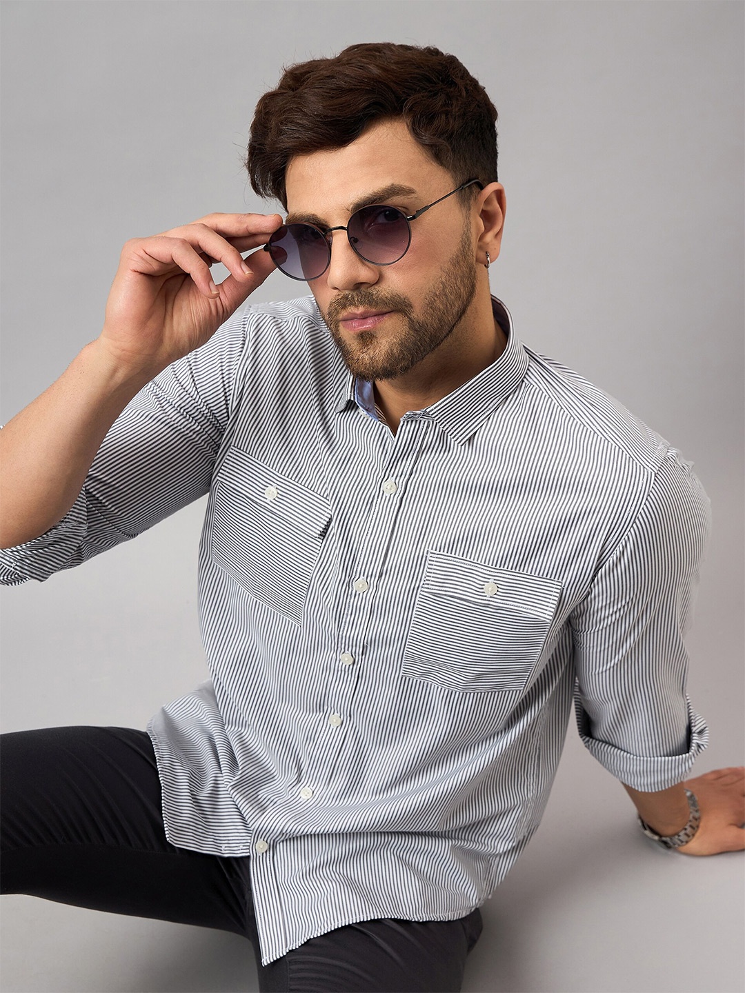 

Club York Opaque Striped Cotton Casual Shirt, White