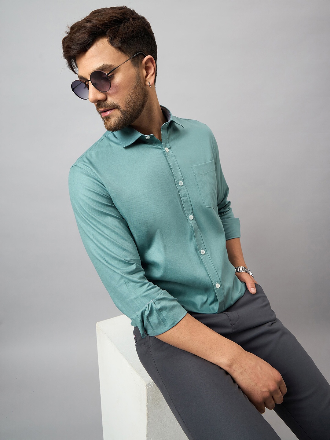 

Club York Opaque Cotton Casual Shirt, Green