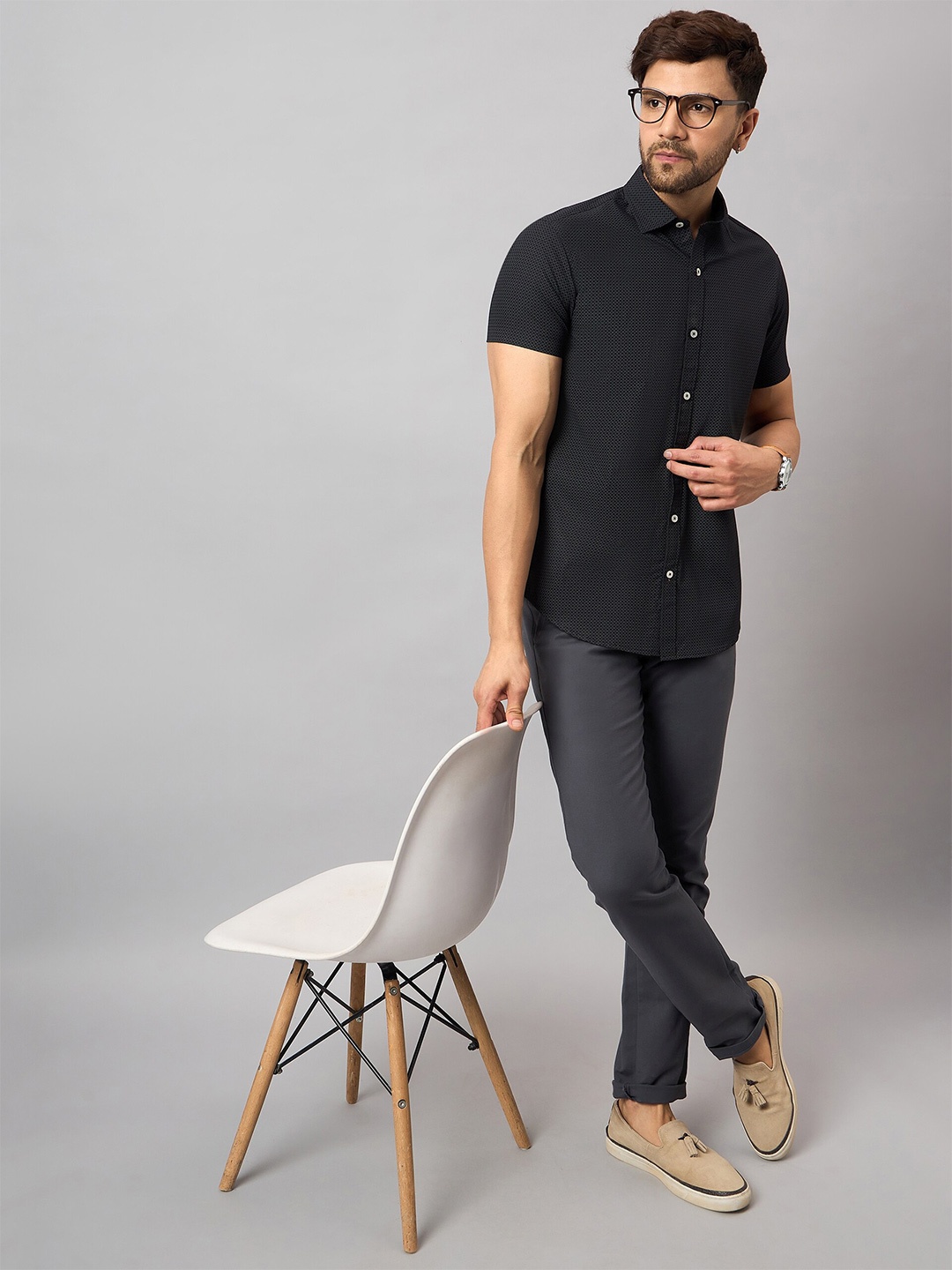 

Club York Opaque Abstract Printed Cotton Casual Shirt, Black