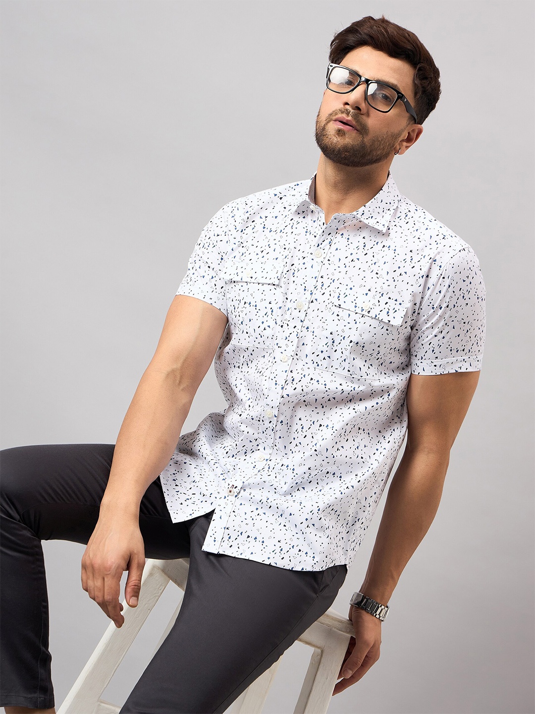 

Club York Opaque Abstract Printed Cotton Casual Shirt, White