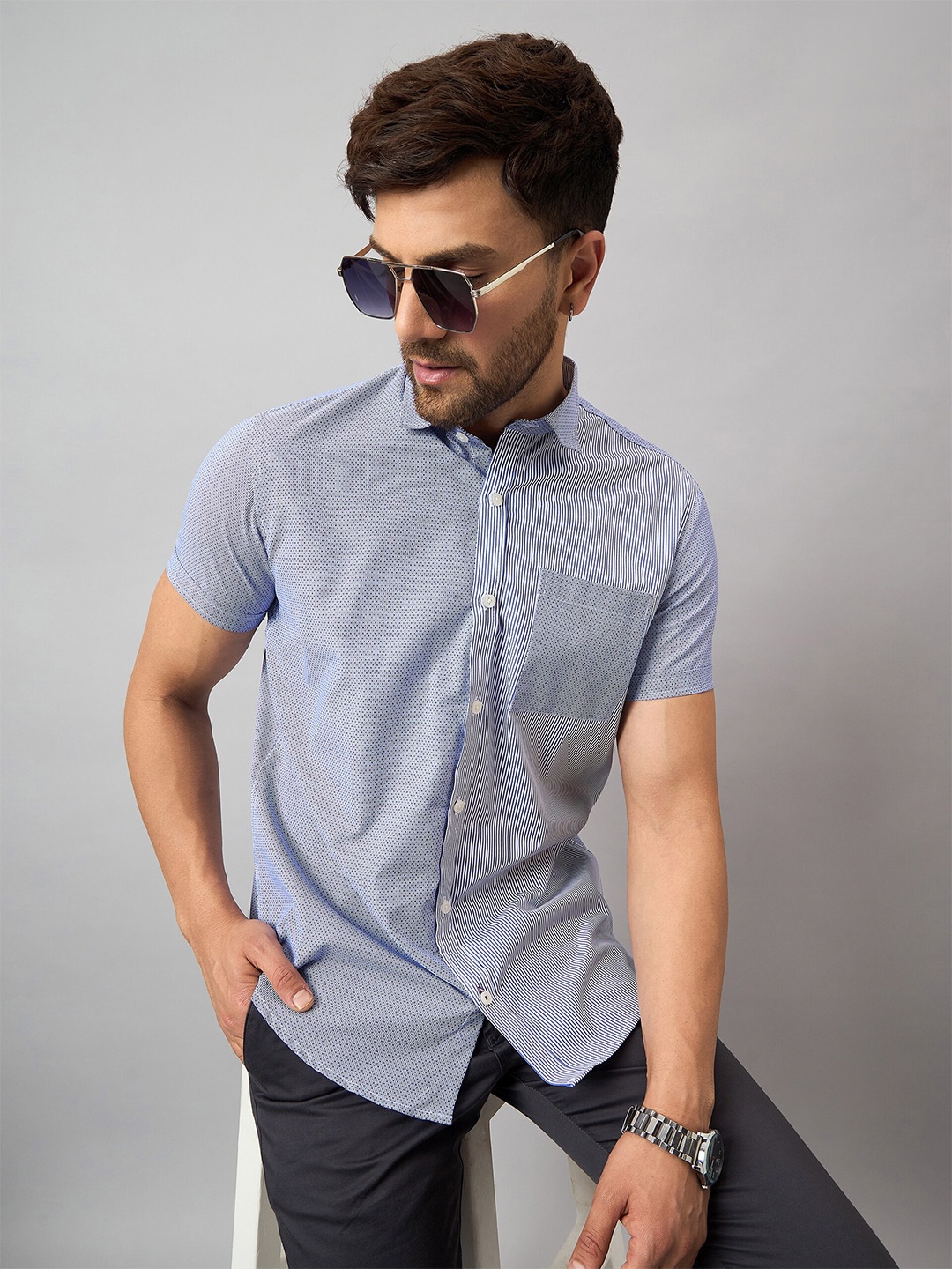 

Club York Opaque Pinstripes Cotton Casual Shirt, Blue