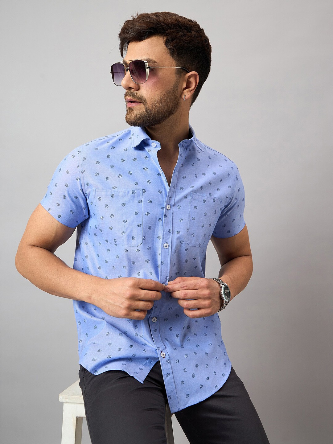 

Club York Opaque Abstract Printed Cotton Casual Shirt, Blue