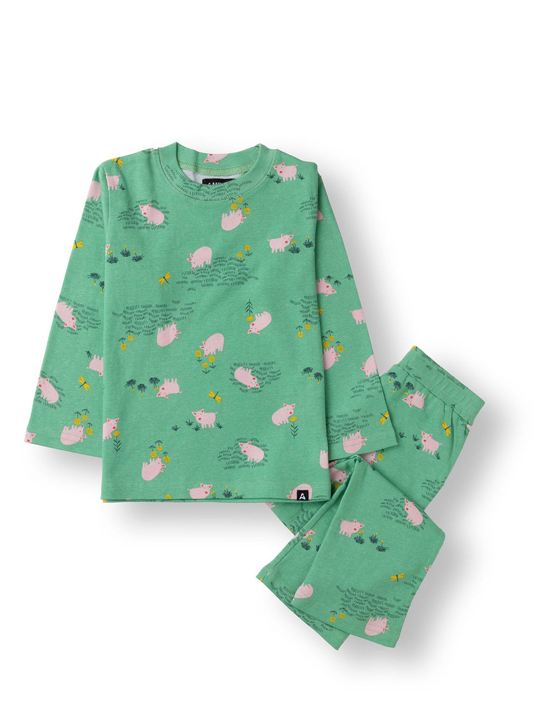 

Amped Kids Printed Pure Cotton Night Suits, Green